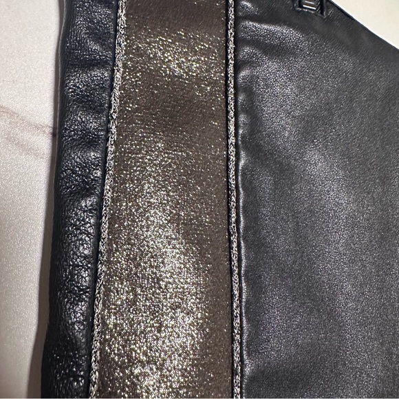 Designer Leather Cigarette Pants Gold Side Panel Pam & Gela Small Womens NWT - Picture 4 of 9